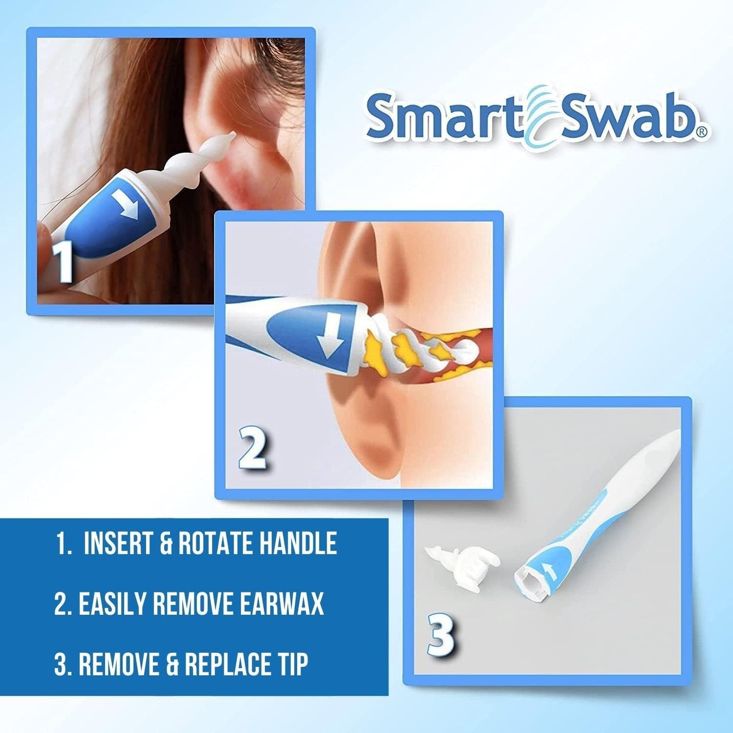 Ear Cleanser Tool – Spiral Earwax Remover – 16 Soft Replaceable Tips