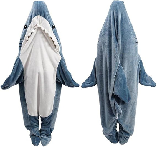 Shark Blanket Hoodie Onesie for Adult & Kid, Wearable Shark Sleeping Bag, Soft Cozy Onesie Costume