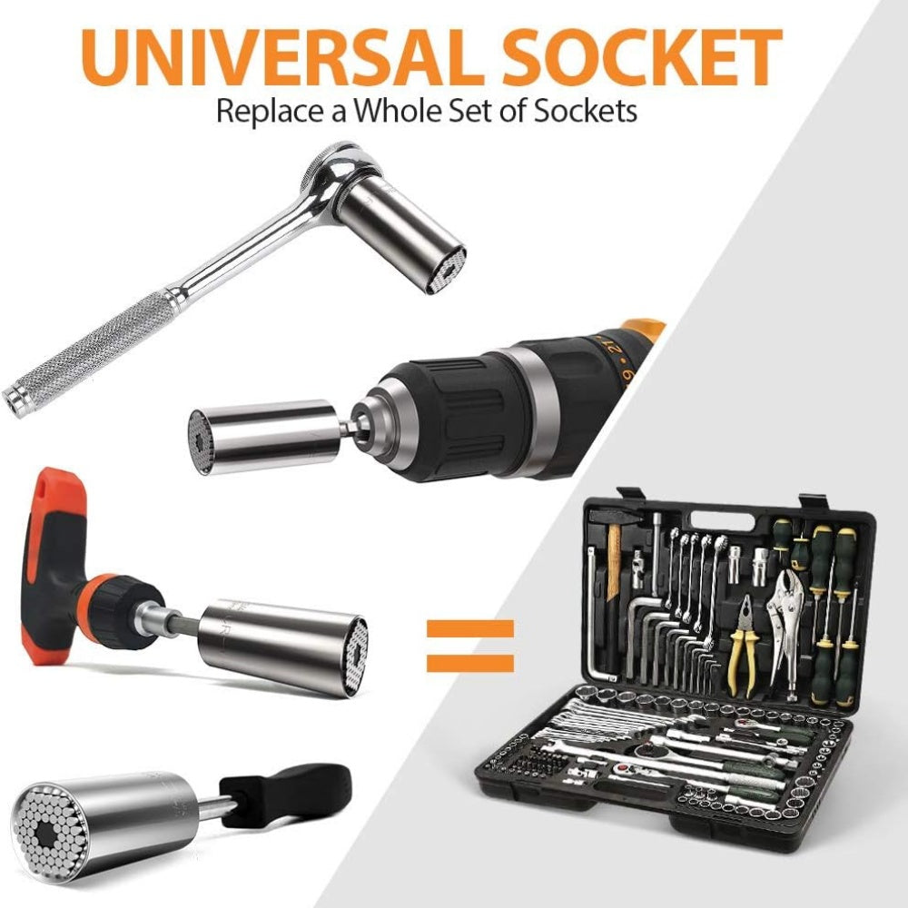 Super Universal Socket Tools Gifts for Men Socket Set with Power Drill Adapter(7-19 MM)