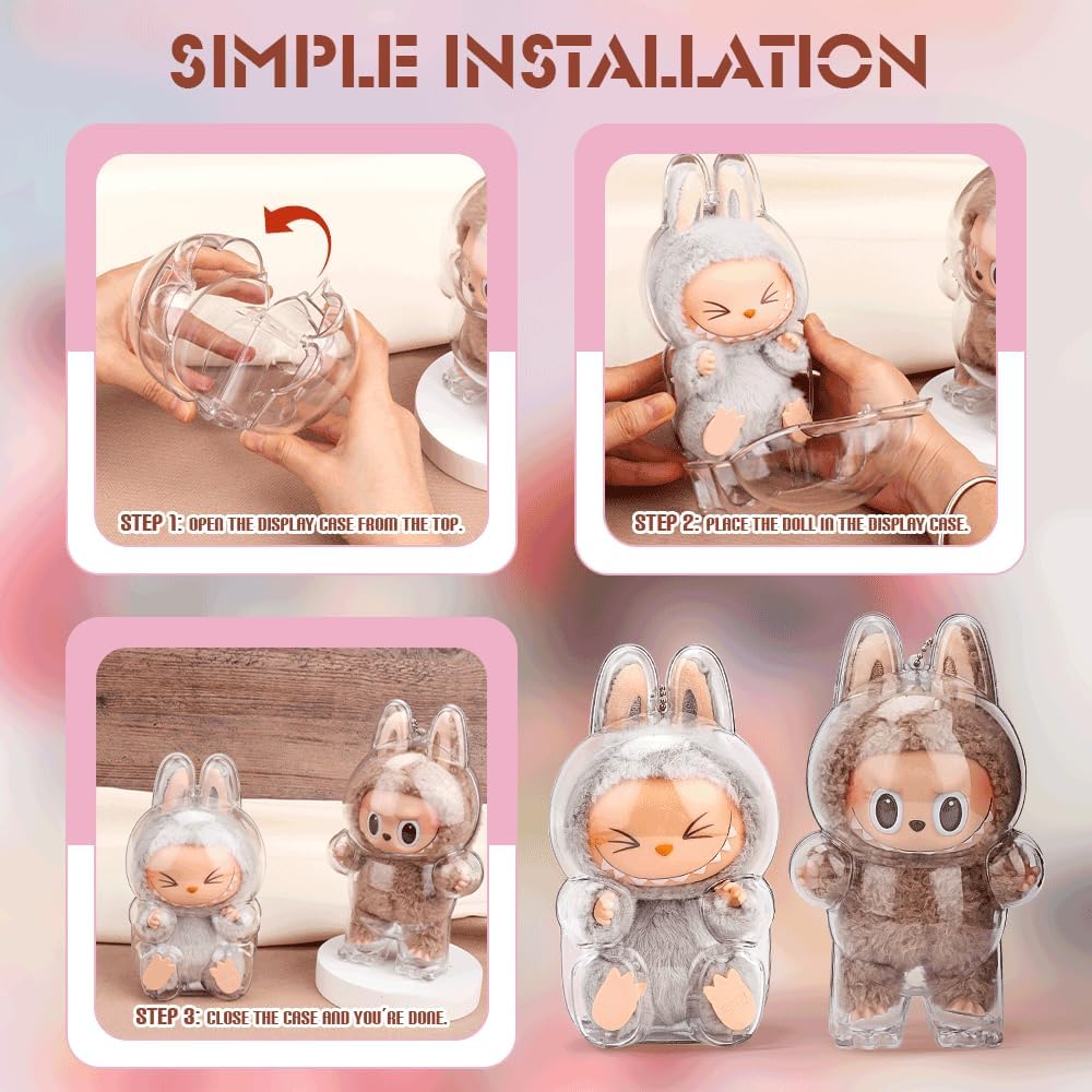 Clear Bag Keychain For LABUBU Plush Doll,Hanging Display Case,Protective Case,Plastic PVC Storage Box
