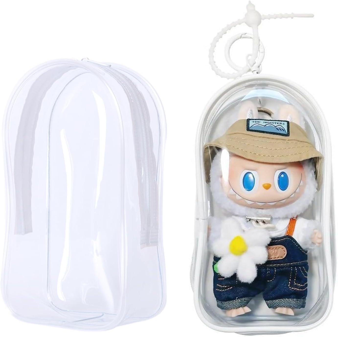 Clear Bag Keychain For LABUBU Plush Doll,Hanging Display Case,Protective Case,Plastic PVC Storage Box