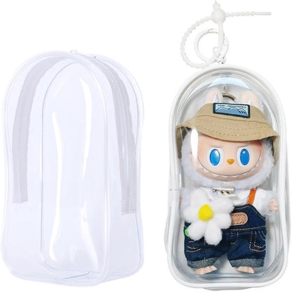 Clear Bag Keychain For LABUBU Plush Doll,Hanging Display Case,Protective Case,Plastic PVC Storage Box