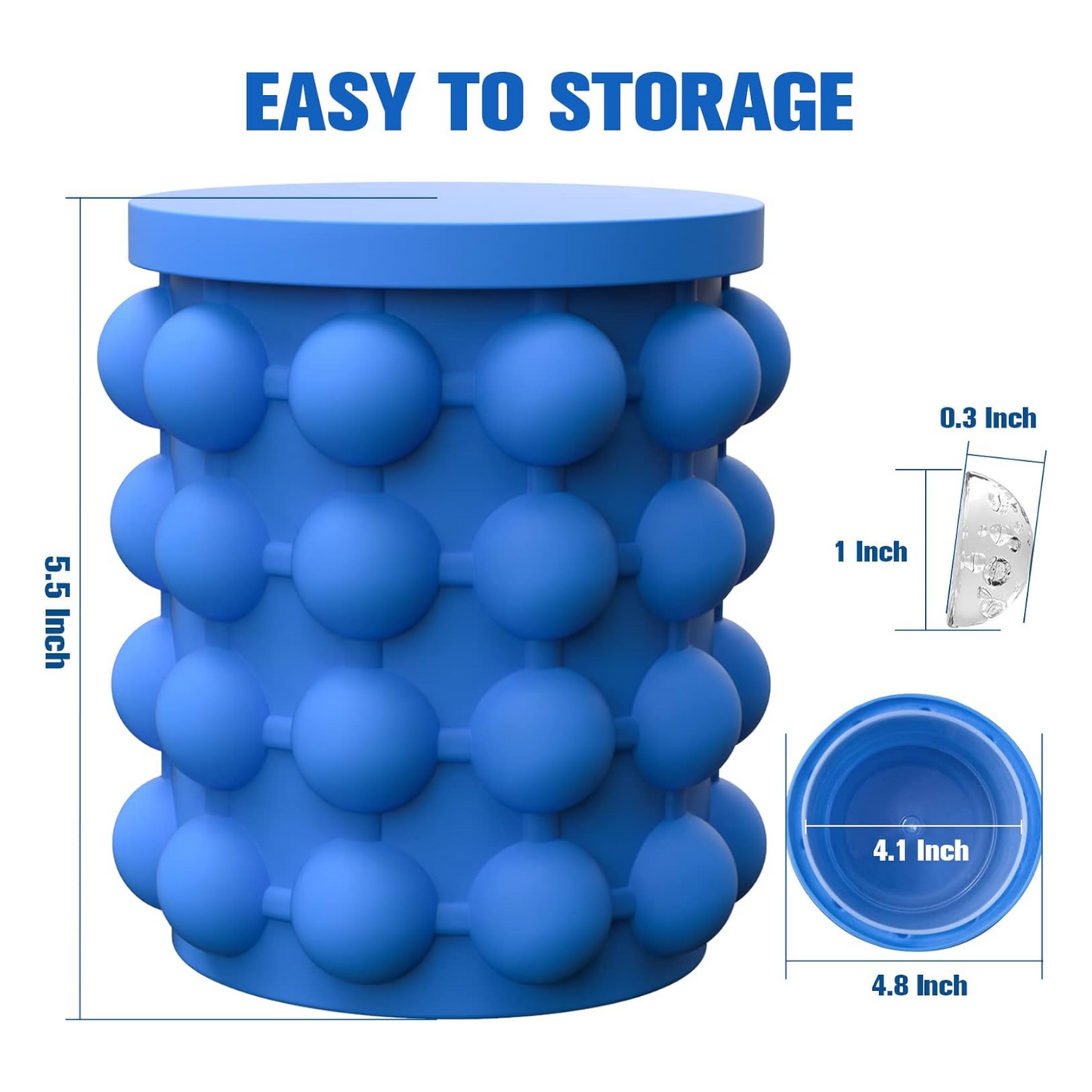 Ice Cube Mold Ice Trays, Large Silicone Ice Bucket, (2 in 1) Ice Cube Maker, Round,Portable (Dark blue)