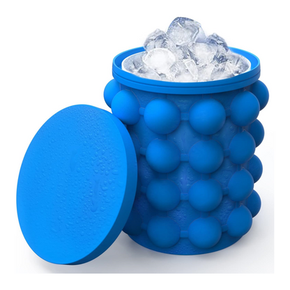 Ice Cube Mold Ice Trays, Large Silicone Ice Bucket, (2 in 1) Ice Cube Maker, Round,Portable (Dark blue)
