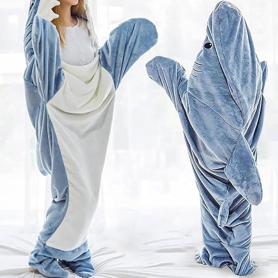 Shark Blanket Hoodie Onesie for Adult & Kid, Wearable Shark Sleeping Bag, Soft Cozy Onesie Costume