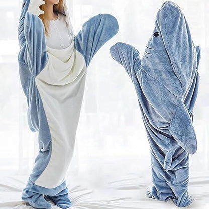 Shark Blanket Hoodie Onesie for Adult & Kid, Wearable Shark Sleeping Bag, Soft Cozy Onesie Costume