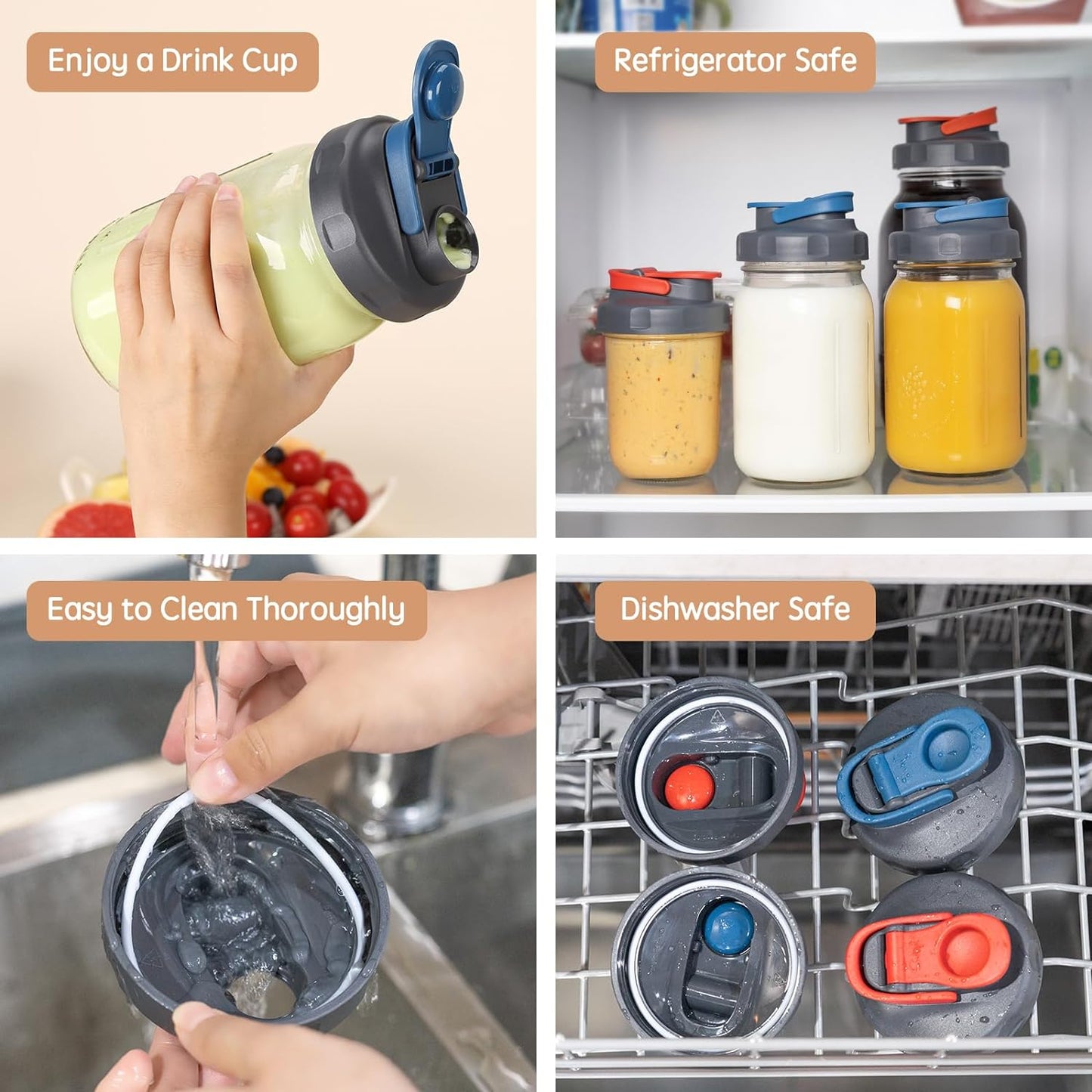 4 Pack Mason Jar Lids, Wide Mouth Pour Spout Flip Cap Lids for Ball Brand Mason Jars