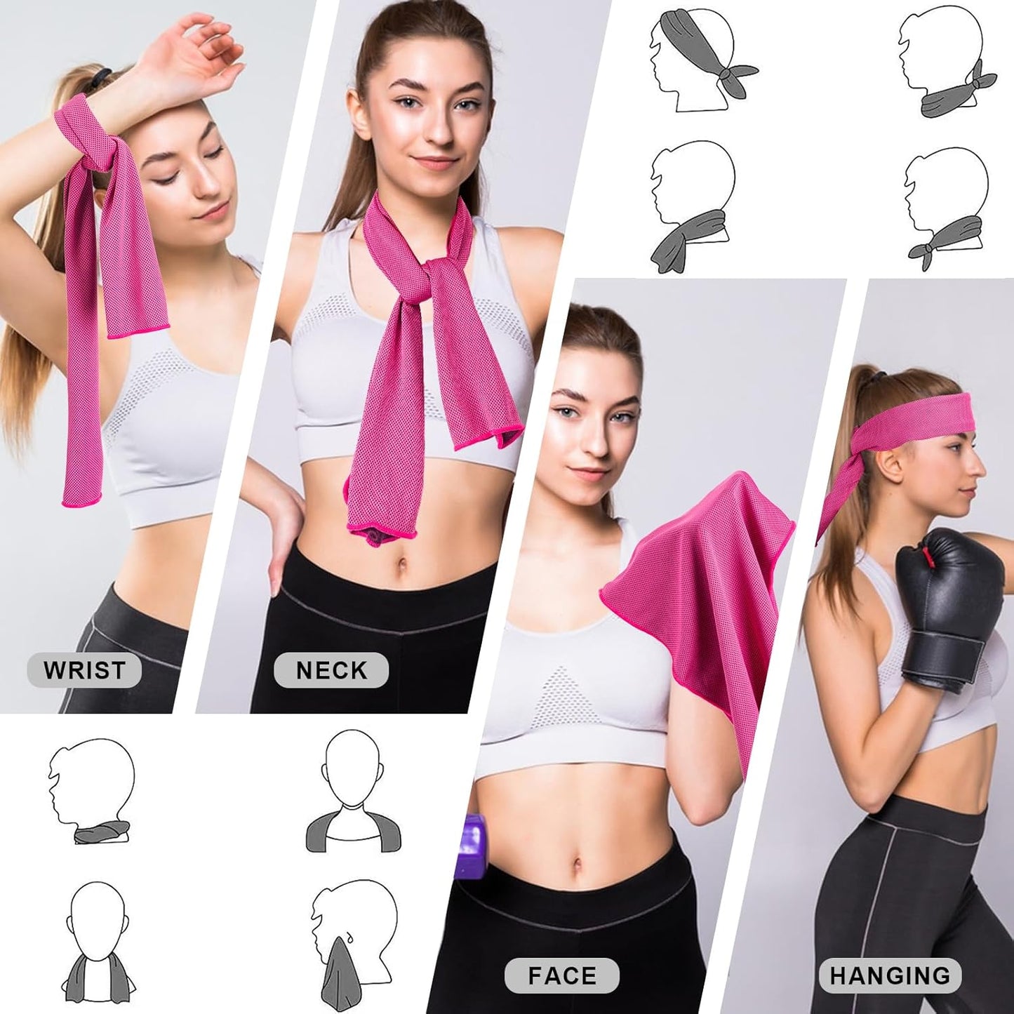 4 Pack Cooling Towel (40"x12"), Soft Breathable Chilly Towel, Ice Towel, Microfiber Towel for Yoga, Sport, Running, Workout,Gym, Camping, Fitness, Workout & More Activities