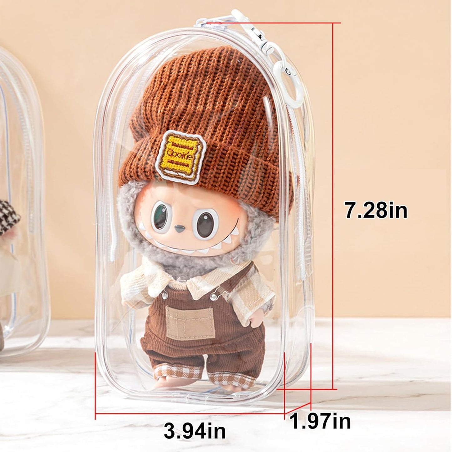 Clear Bag Keychain For LABUBU Plush Doll,Hanging Display Case,Protective Case,Plastic PVC Storage Box