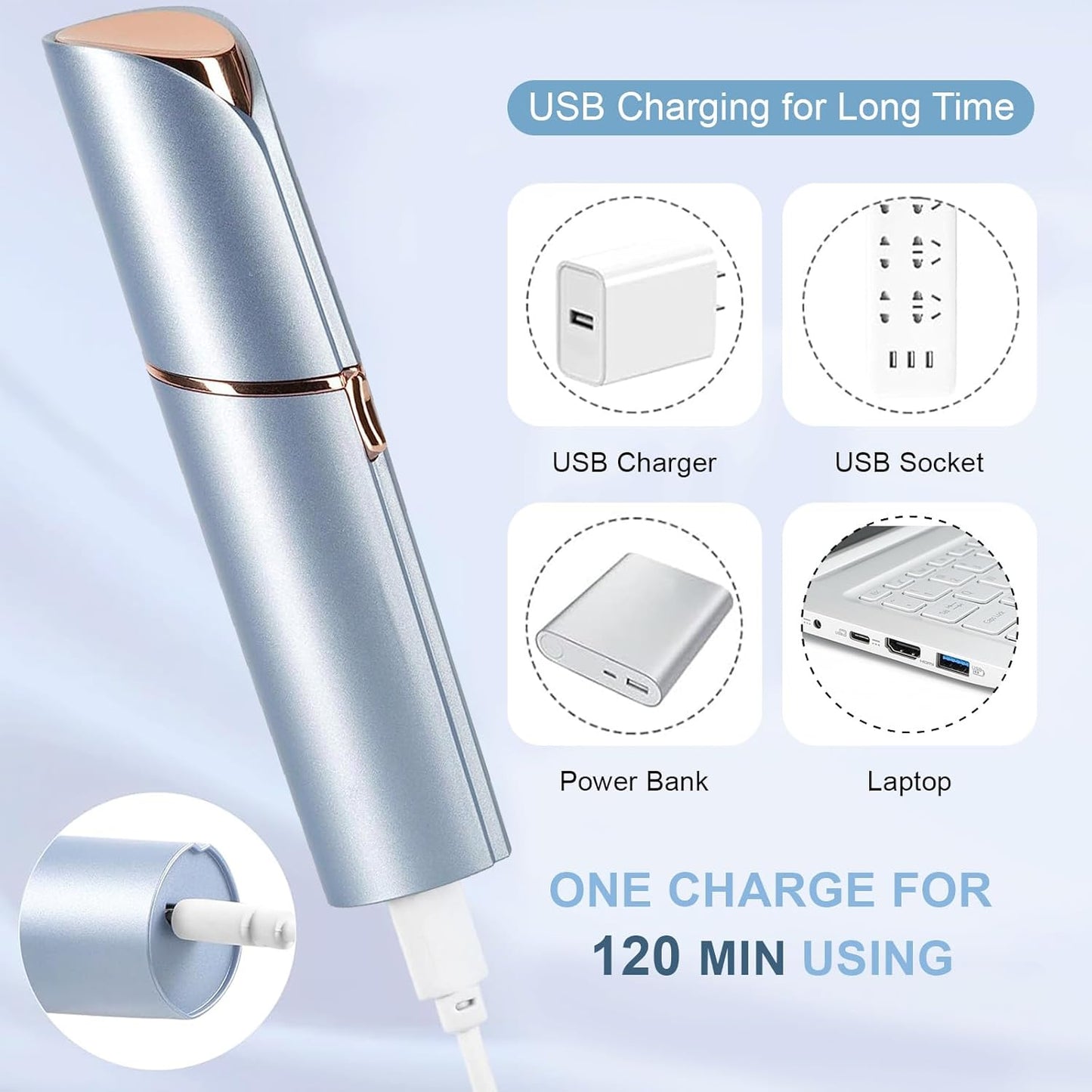Facial Hair Removal for Women, Electric Painless Facial Hair Remover for Face, Lip, Chin with USB Rechargeable