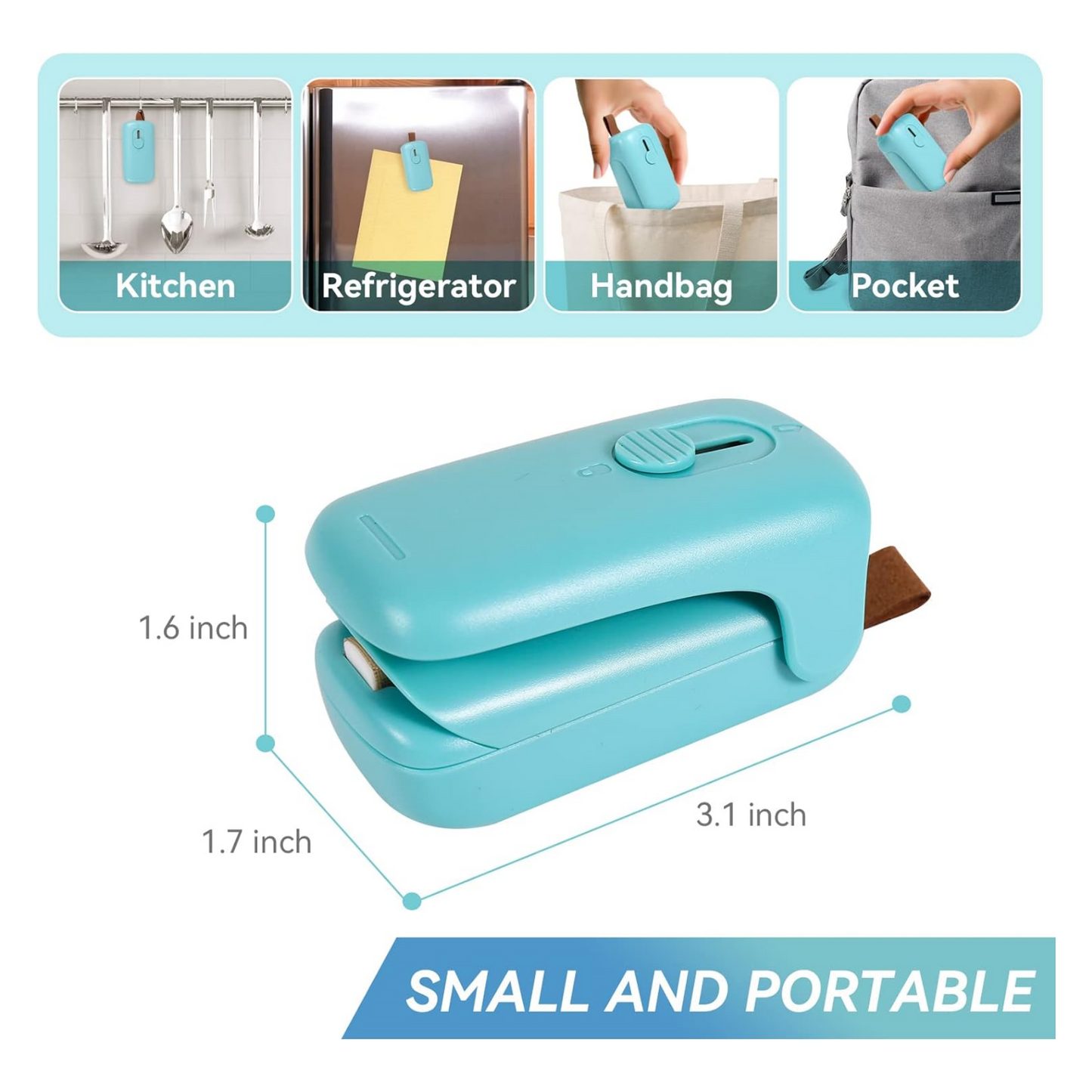 Mini Bag Sealer, Handheld Heat Vacuum Sealer, Portable Resealer Machine for Plastic Bags
