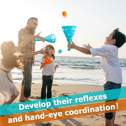 Pop and Catch Ball Game with 24 Balls and 4 Catch Launcher Baskets - Outdoor Indoor Game Activities, Easter Basket Stuffers Gifts Beach Sport Summer Beach Toys