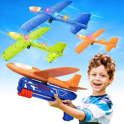 3 Pack Airplane Launcher Toys, 13.2'' LED Foam Glider Catapult Plane Toy for Boys, 2 Flight Modes Outdoor Flying Toys Birthday Gifts for Boys Girls