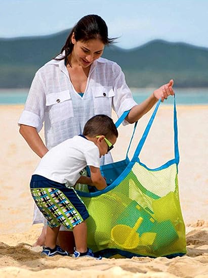 SupMLC Mesh Extra Large Beach Bags and Totes - Holds Toys, Towels, Sand Away - For Children's Toys, Market, Grocery, Picnic