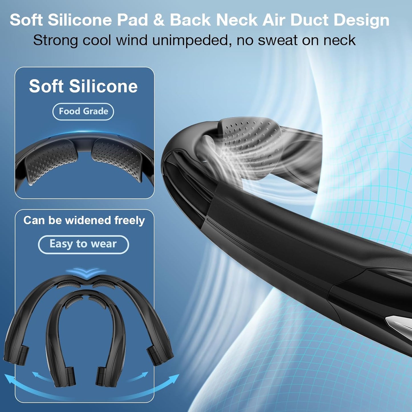 AI Neck Fan, 6 Speeds Adjustable Portable Personal Fan Rechargeable, 6000 mAh Battery Faster Cooling Wearable Fan, Ultra Quiet for Home, Office, Travel, Outdoor