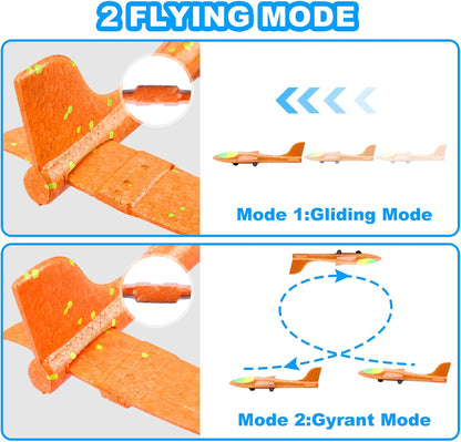 3 Pack Airplane Launcher Toys, 13.2'' LED Foam Glider Catapult Plane Toy for Boys, 2 Flight Modes Outdoor Flying Toys Birthday Gifts for Boys Girls