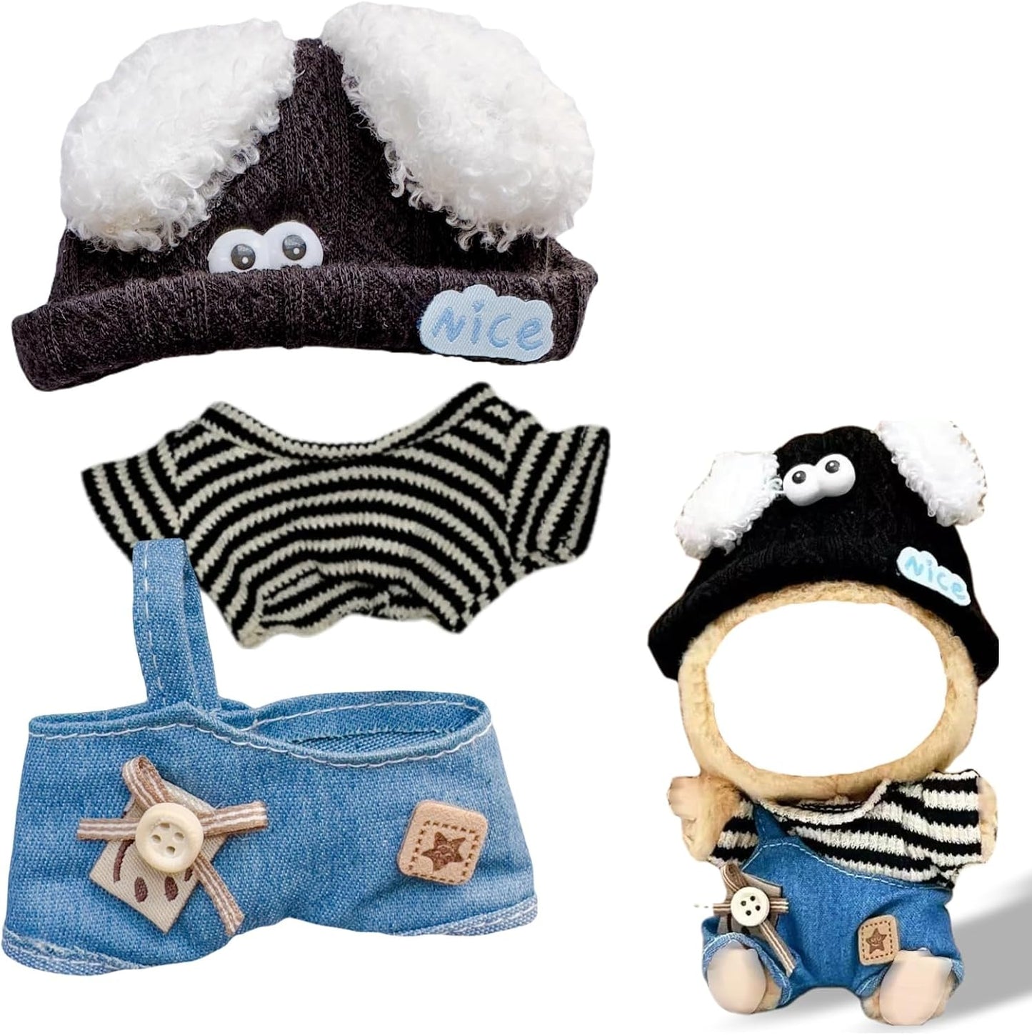 17cm Clothes Set(NO Doll),Hat & Overalls Set for 17cm Accessories Suit,Stylish Adorable Dolls Clothes Accessories,Cute Clothes for Dress up Unique Style