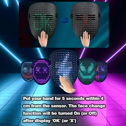 Led Mask with Gesture Sensing,Light up mask for Kids/Men/Women LED Halloween Mask for Costume Cosplay Party