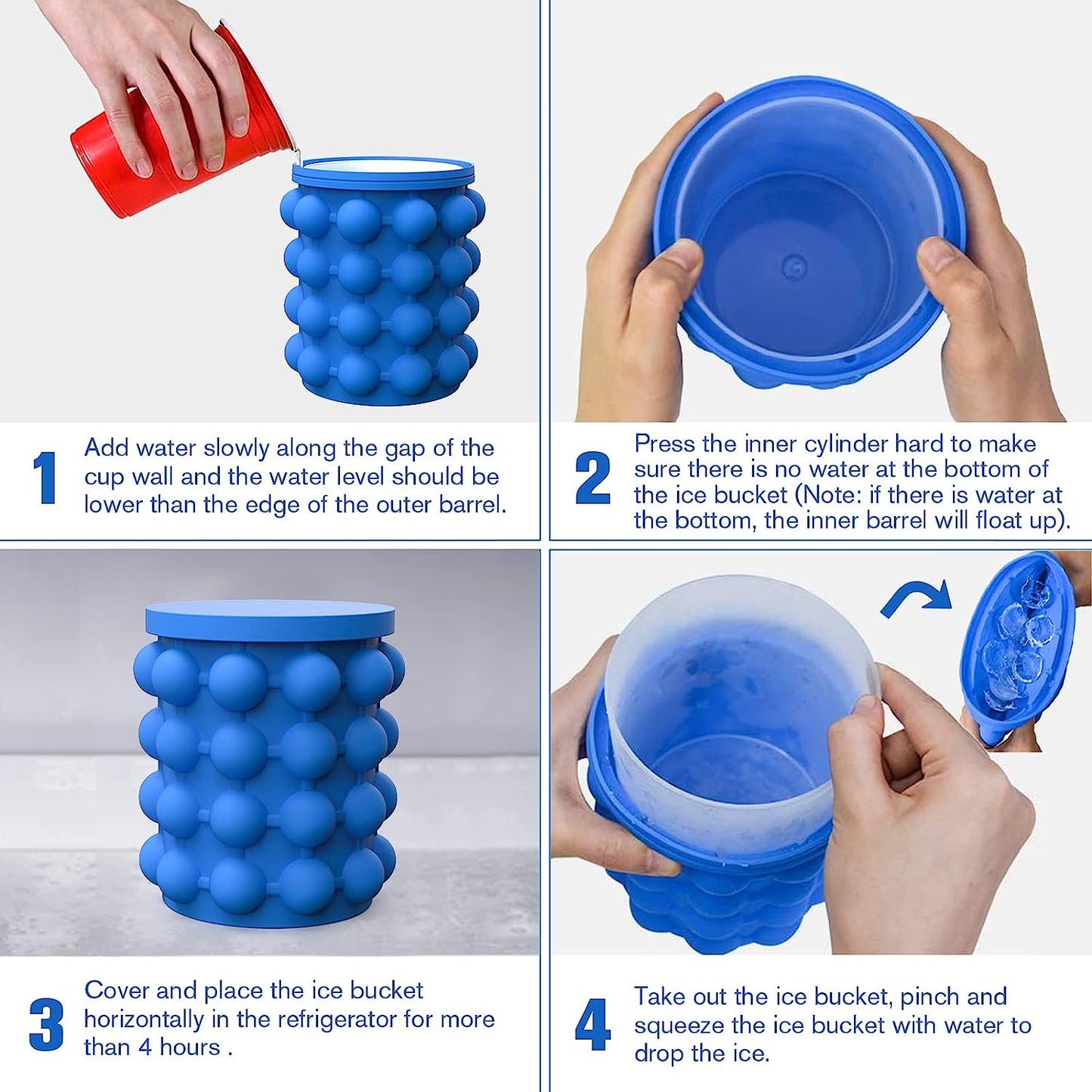 Ice Cube Mold Ice Trays, Large Silicone Ice Bucket, (2 in 1) Ice Cube Maker, Round,Portable (Dark blue)