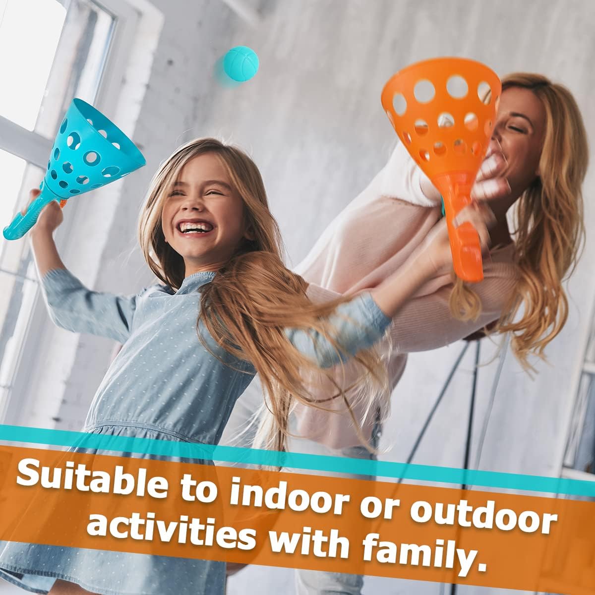 Pop and Catch Ball Game with 24 Balls and 4 Catch Launcher Baskets - Outdoor Indoor Game Activities, Easter Basket Stuffers Gifts Beach Sport Summer Beach Toys