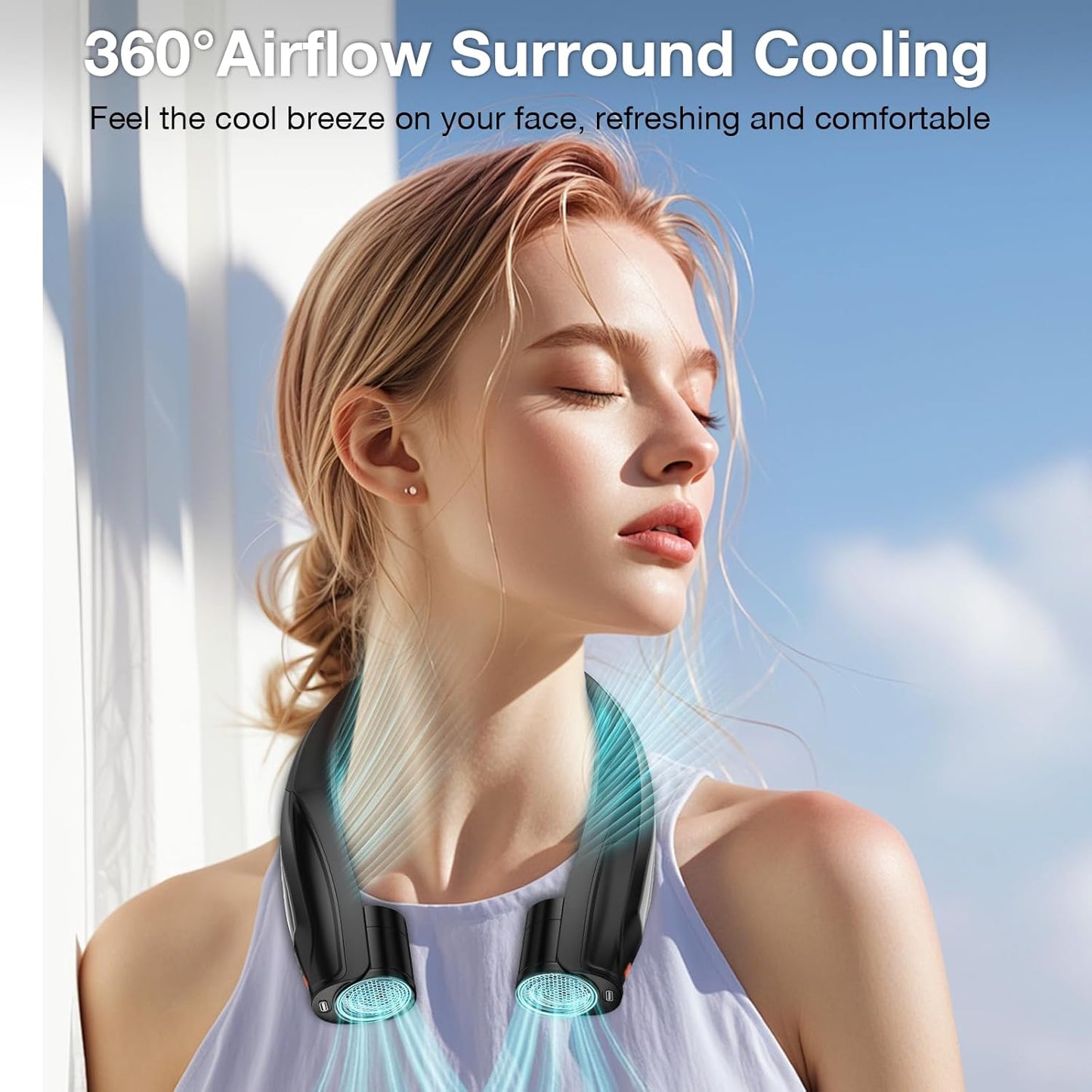 AI Neck Fan, 6 Speeds Adjustable Portable Personal Fan Rechargeable, 6000 mAh Battery Faster Cooling Wearable Fan, Ultra Quiet for Home, Office, Travel, Outdoor