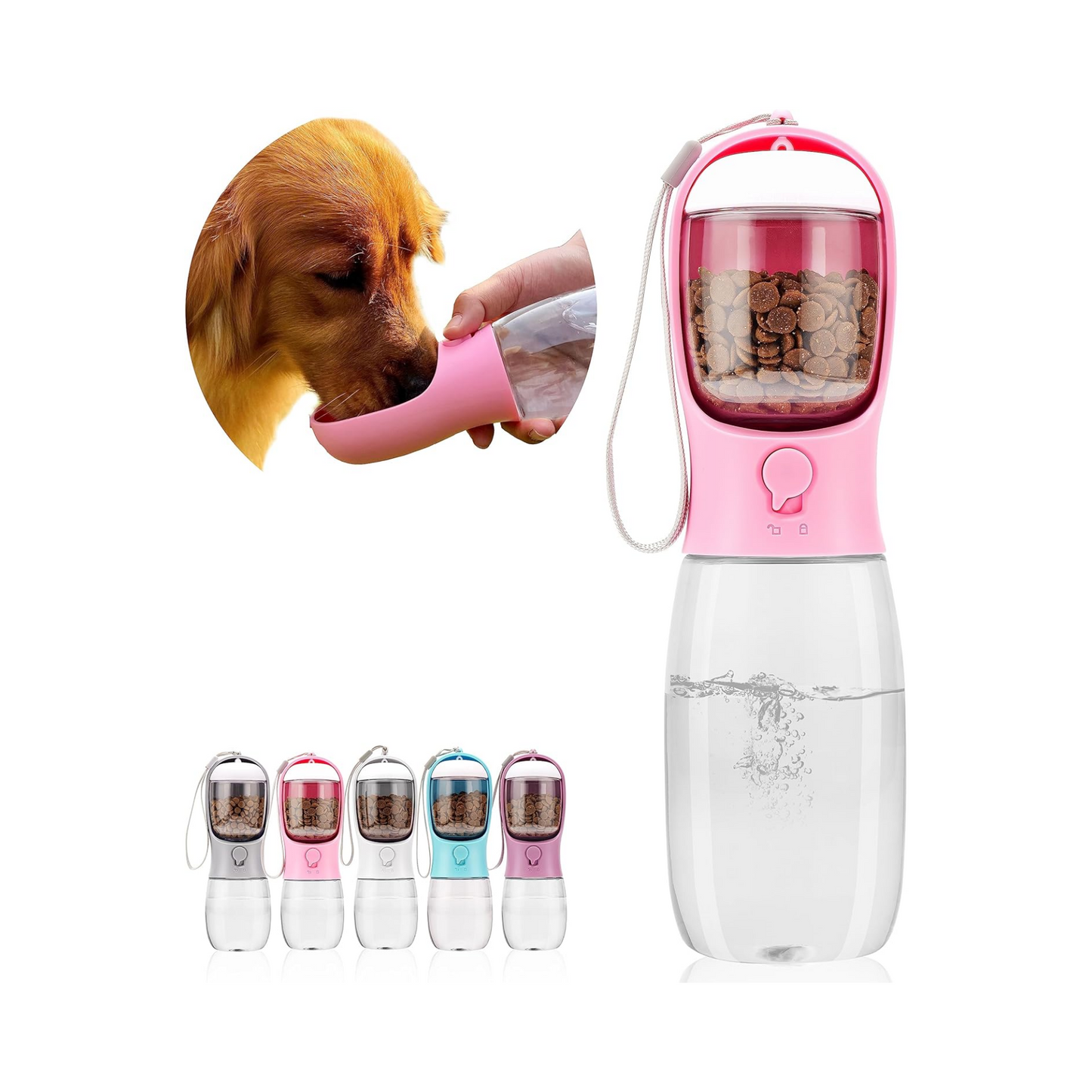 Dog Water Bottle,Portable Pet Water Bottle with Food Container
