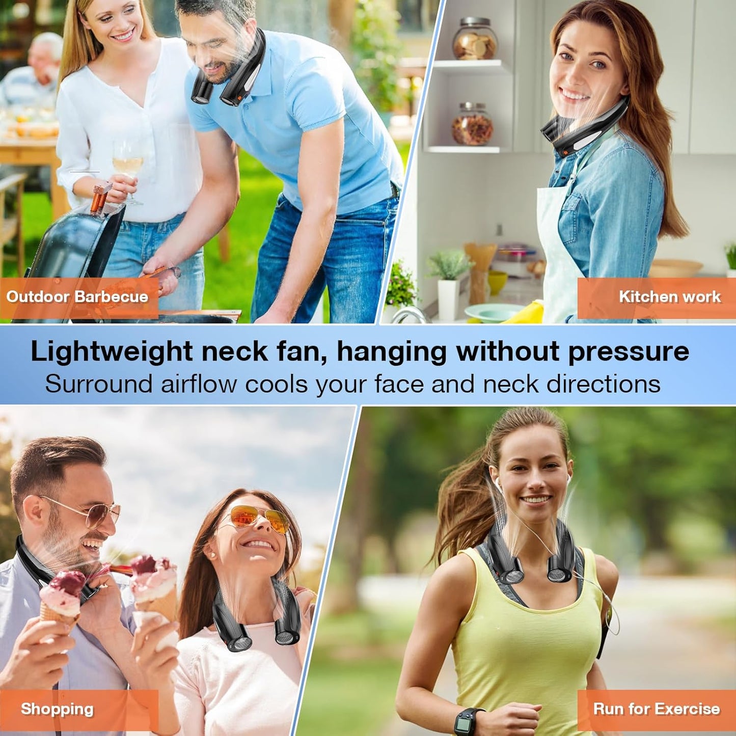 AI Neck Fan, 6 Speeds Adjustable Portable Personal Fan Rechargeable, 6000 mAh Battery Faster Cooling Wearable Fan, Ultra Quiet for Home, Office, Travel, Outdoor