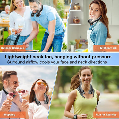 AI Neck Fan, 6 Speeds Adjustable Portable Personal Fan Rechargeable, 6000 mAh Battery Faster Cooling Wearable Fan, Ultra Quiet for Home, Office, Travel, Outdoor