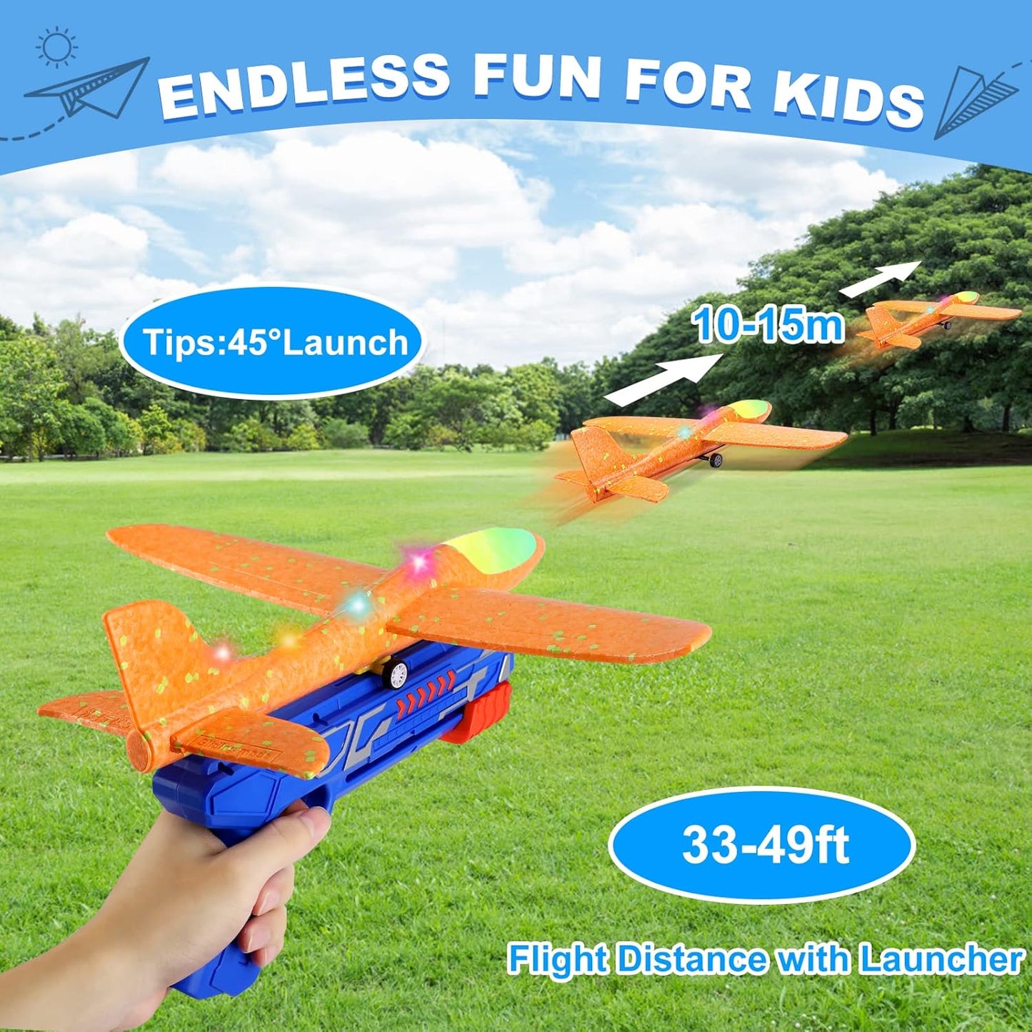 3 Pack Airplane Launcher Toys, 13.2'' LED Foam Glider Catapult Plane Toy for Boys, 2 Flight Modes Outdoor Flying Toys Birthday Gifts for Boys Girls