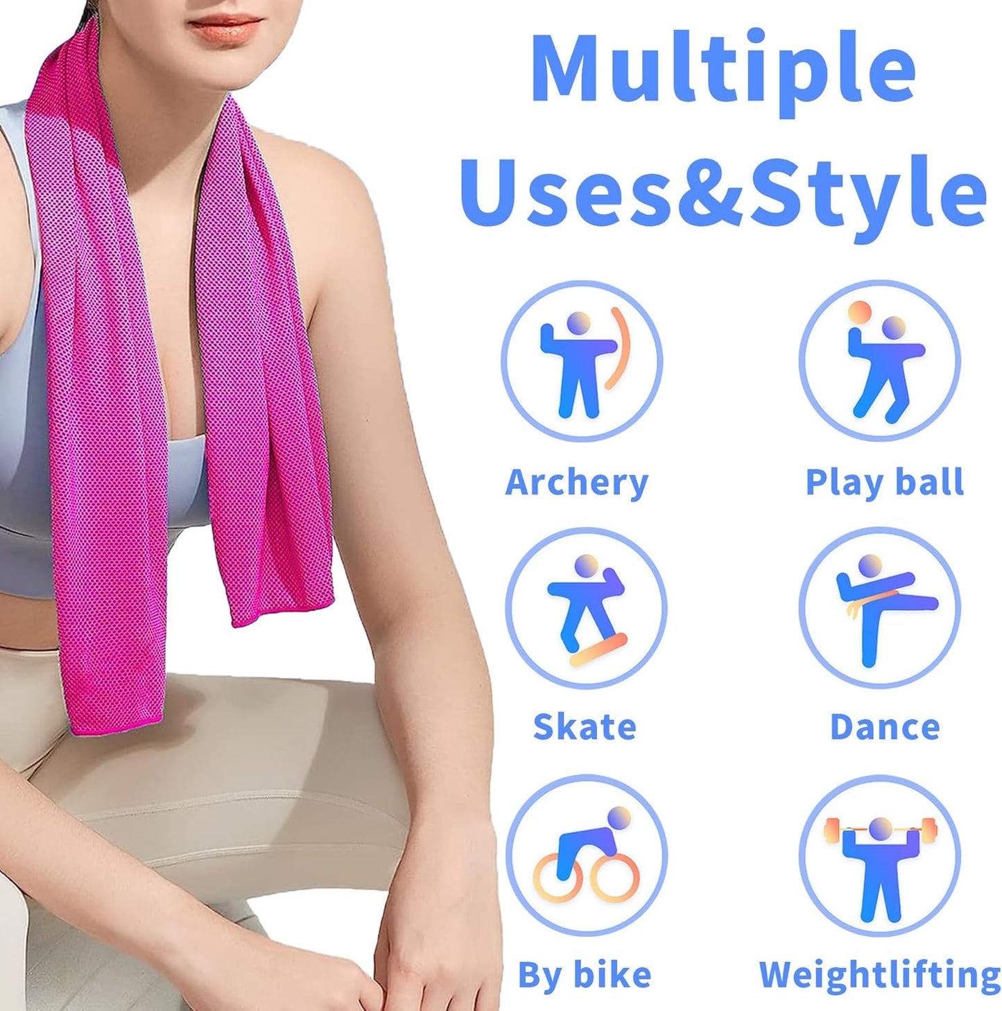 4 Pack Cooling Towel (40"x12"), Soft Breathable Chilly Towel, Ice Towel, Microfiber Towel for Yoga, Sport, Running, Workout,Gym, Camping, Fitness, Workout & More Activities