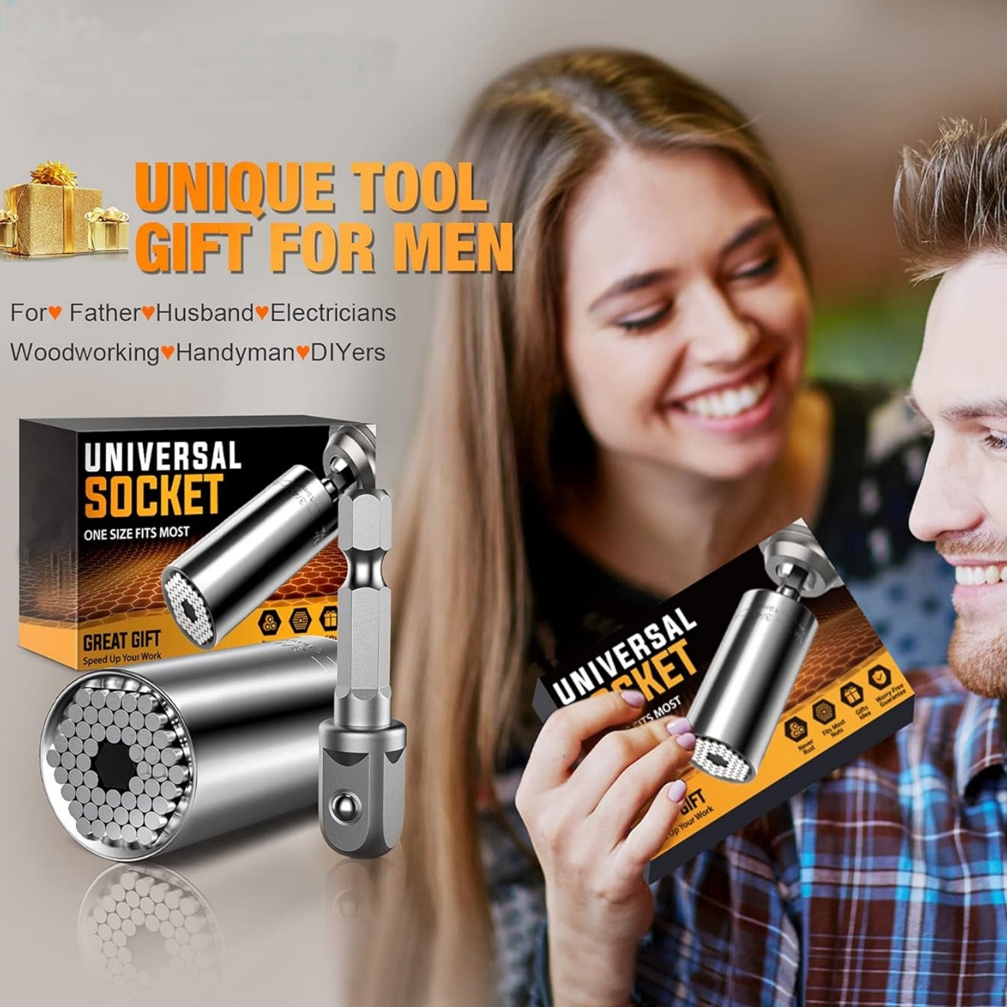 Super Universal Socket Tools Gifts for Men Socket Set with Power Drill Adapter(7-19 MM)