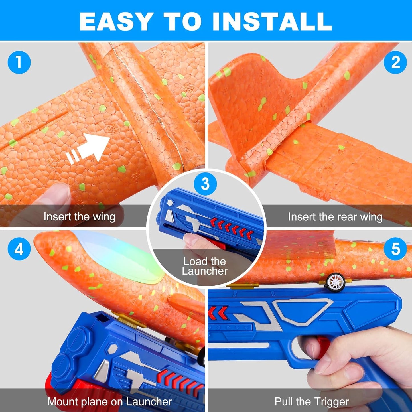 3 Pack Airplane Launcher Toys, 13.2'' LED Foam Glider Catapult Plane Toy for Boys, 2 Flight Modes Outdoor Flying Toys Birthday Gifts for Boys Girls