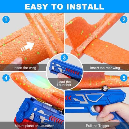 3 Pack Airplane Launcher Toys, 13.2'' LED Foam Glider Catapult Plane Toy for Boys, 2 Flight Modes Outdoor Flying Toys Birthday Gifts for Boys Girls