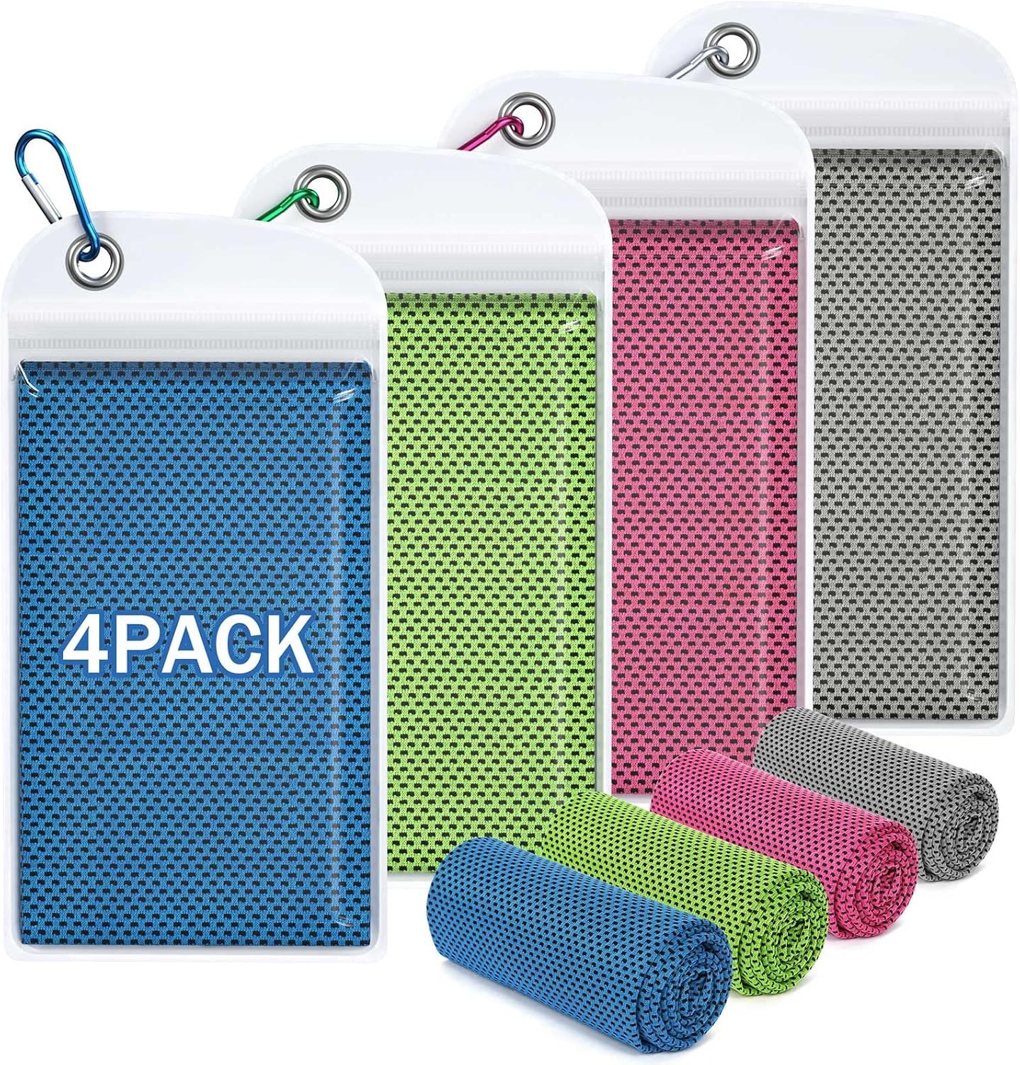 4 Pack Cooling Towel (40"x12"), Soft Breathable Chilly Towel, Ice Towel, Microfiber Towel for Yoga, Sport, Running, Workout,Gym, Camping, Fitness, Workout & More Activities