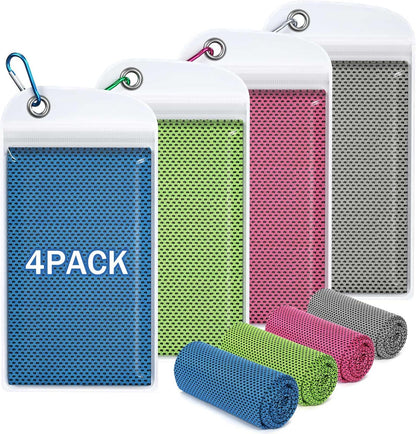4 Pack Cooling Towel (40"x12"), Soft Breathable Chilly Towel, Ice Towel, Microfiber Towel for Yoga, Sport, Running, Workout,Gym, Camping, Fitness, Workout & More Activities